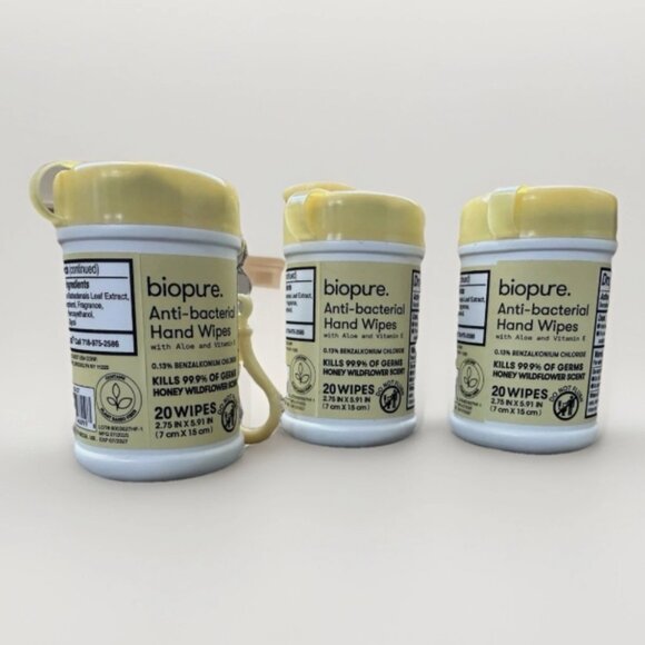 3 Biopure Antibacterial Travel Size Hand Wipes Keychain (Honey Wildflower Scent) - Picture 2 of 3